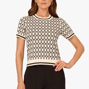 Adrianna Papell Cream and Black Chain Pattern Tee XL